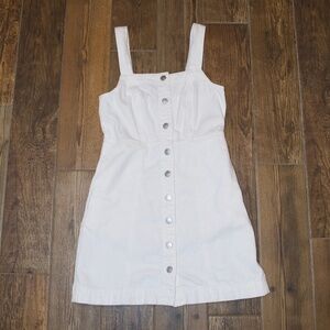 Madewell Denim Square-Neck Sleeveless Mini Dress in Tile White